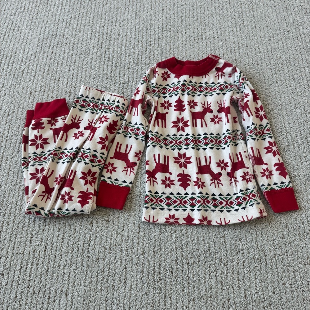 Hanna Andersson Kids Pajama Set - Red and White Reindeer Print